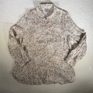J‎ Jill Floral Linen Button Down Shirt Women's Sz M Long Sleeve Casual Neutral